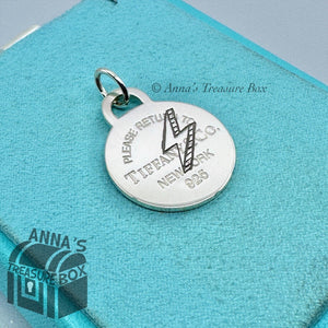 Tiffany & Co. 925 Silver LARGE Lightning Bolt RTT Round Tag Charm (Bx, Pch, Rbn)