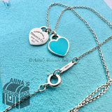 Tiffany & Co. 925 Silver Mini Blue Enamel RTT Hearts 19” Necklace (bx, pch, rb)