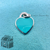 Tiffany & Co. 925 Silver SMALL Blue Enamel RTT Heart Tag (box, pouch, ribbon)