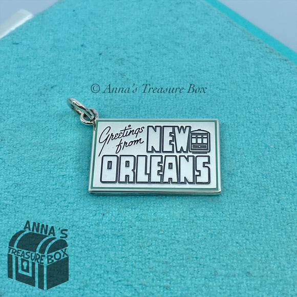 Tiffany & Co. 925 Silver Blue Enamel New Orleans Postcard Charm (bx, pch, rbbn)