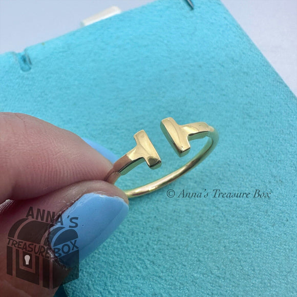 Tiffany & Co. 18K Yellow Gold T Square Wire Ring Size 8.5 (box, pouch, ribbon)