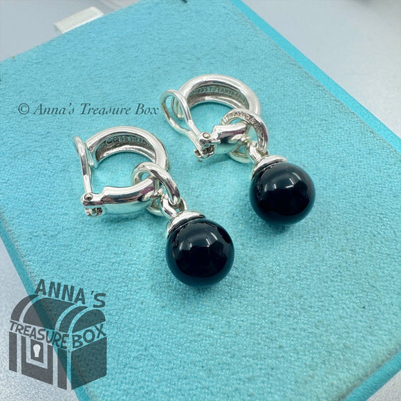 Tiffany & Co. 925 Silver Vintage Fascination Onyx Dangle Earrings (bx, pch, rbn)