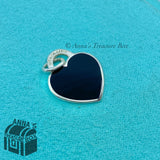 Tiffany & Co. 925 Silver SMALL Black Enamel RTT Heart Tag Charm Pendant (pouch)