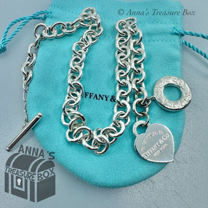 Tiffany & Co. 925 Silver RTT 1" Heart Tag 18" Toggle Necklace (pouch)