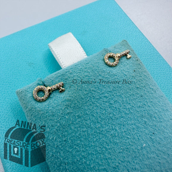 Tiffany & Co. 18k Yellow Gold Diamond Mini Key Stud Earring (box, pouch, ribbon)