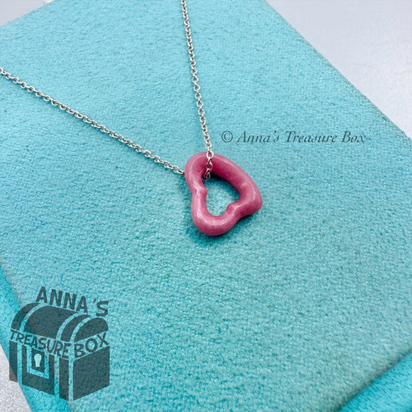 Tiffany & Co. 925 Silver Peretti Pink Rhodonite Open Heart 16