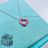 Tiffany & Co. 925 Silver Peretti Pink Rhodonite Open Heart 16" Necklace (boxset)