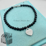 Tiffany & Co. 925 Silver 4mm Black Onyx Mini RTT Heart 6.75" Bracelet (pouch)