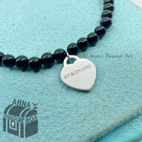 Tiffany & Co. 925 Silver 4mm Black Onyx Mini RTT Heart 6.75" Bracelet (pouch)