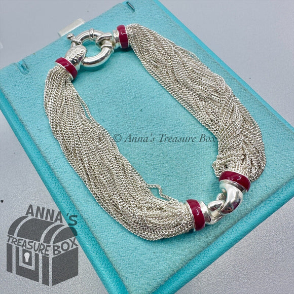 Tiffany & Co. 925 Silver Red Enamel Multi Strand Mesh 7.75