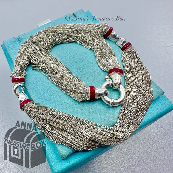 Tiffany & Co. 925 Silver Red Enamel Multi Strand Mesh 17