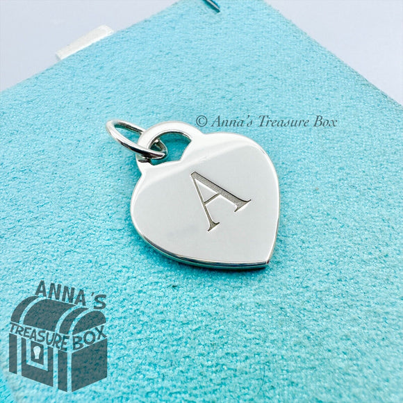 Tiffany & Co. 925 Silver Letter A Initial MED Heart Charm Pendant (bx, pch, rbn)