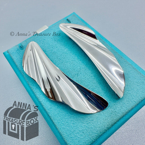 Tiffany & Co. 925 Silver Elsa Peretti LARGE Wave Earrings (box, pouch, ribbon)