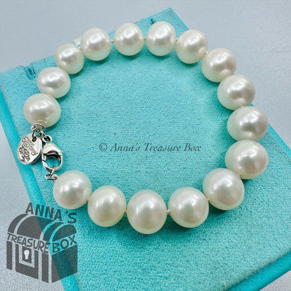 Tiffany & Co. 925 Silver Ziegfeld 9-10mm Freshwater Pearl Bracelet 7.25