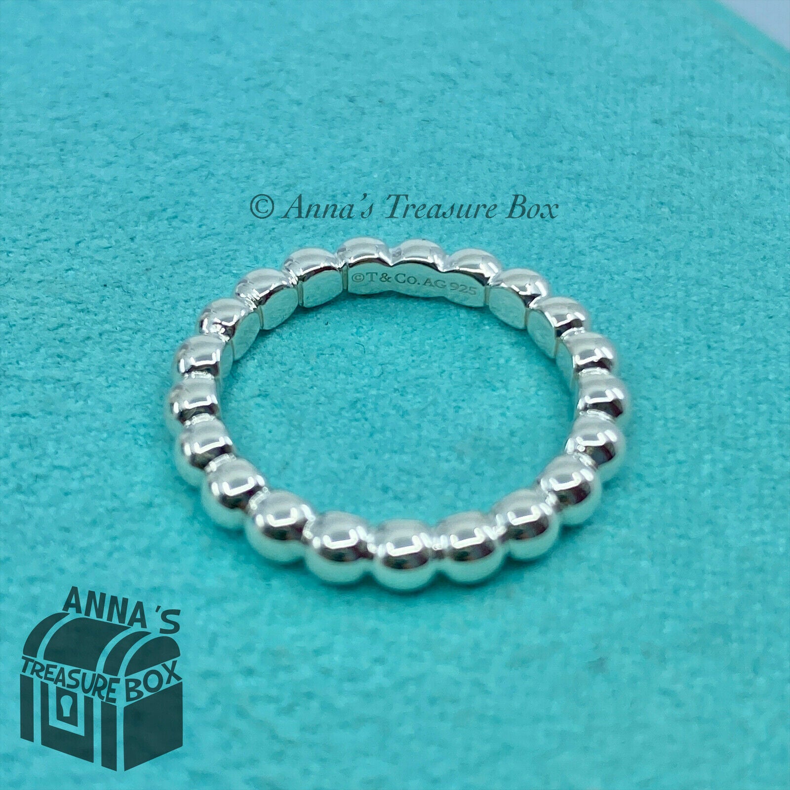 Tiffany Co. 925 Silver Ziegfeld Bead Ring Sz. 5 box pouch
