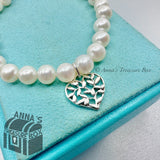 Tiffany & Co. 925 Silver Olive Heart 7-8mm Pearl 7.5" Bracelet  (bx, pch, rbn)