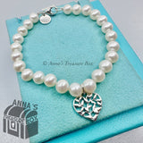 Tiffany & Co. 925 Silver Olive Heart 7-8mm Pearl 7.5" Bracelet  (bx, pch, rbn)