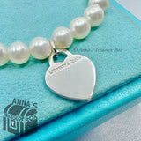 Tiffany & Co. 925 Silver RTT Heart Tag 7-8mm Pearl 7.5" Bracelet (bx, pch, rbn)