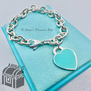 Return To Tiffany & Co. 925 Silver MED Blue Enamel RTT Heart 7" Bracelet (boxset