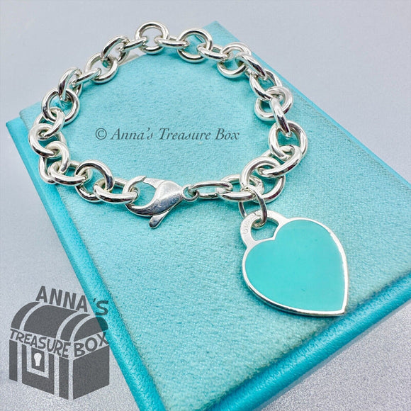 Return To Tiffany & Co. 925 Silver MED Blue Enamel RTT Heart 7