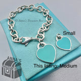 Return To Tiffany & Co. 925 Silver MED Blue Enamel RTT Heart 7" Bracelet (boxset