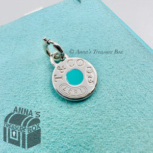 Tiffany & Co. 925 Silver 1837 Blue Enamel Round Dot Charm Pendant #2 (pouch)