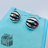 Tiffany & Co. 925 Silver Black Stripe Enamel Dome Shell Earrings (pouch)
