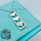 Tiffany & Co. 925 Silver Three Heart Bar Pendant 16" Necklace (box, pch, rbn)