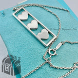 Tiffany & Co. 925 Silver Three Heart Bar Pendant 16" Necklace (box, pch, rbn)