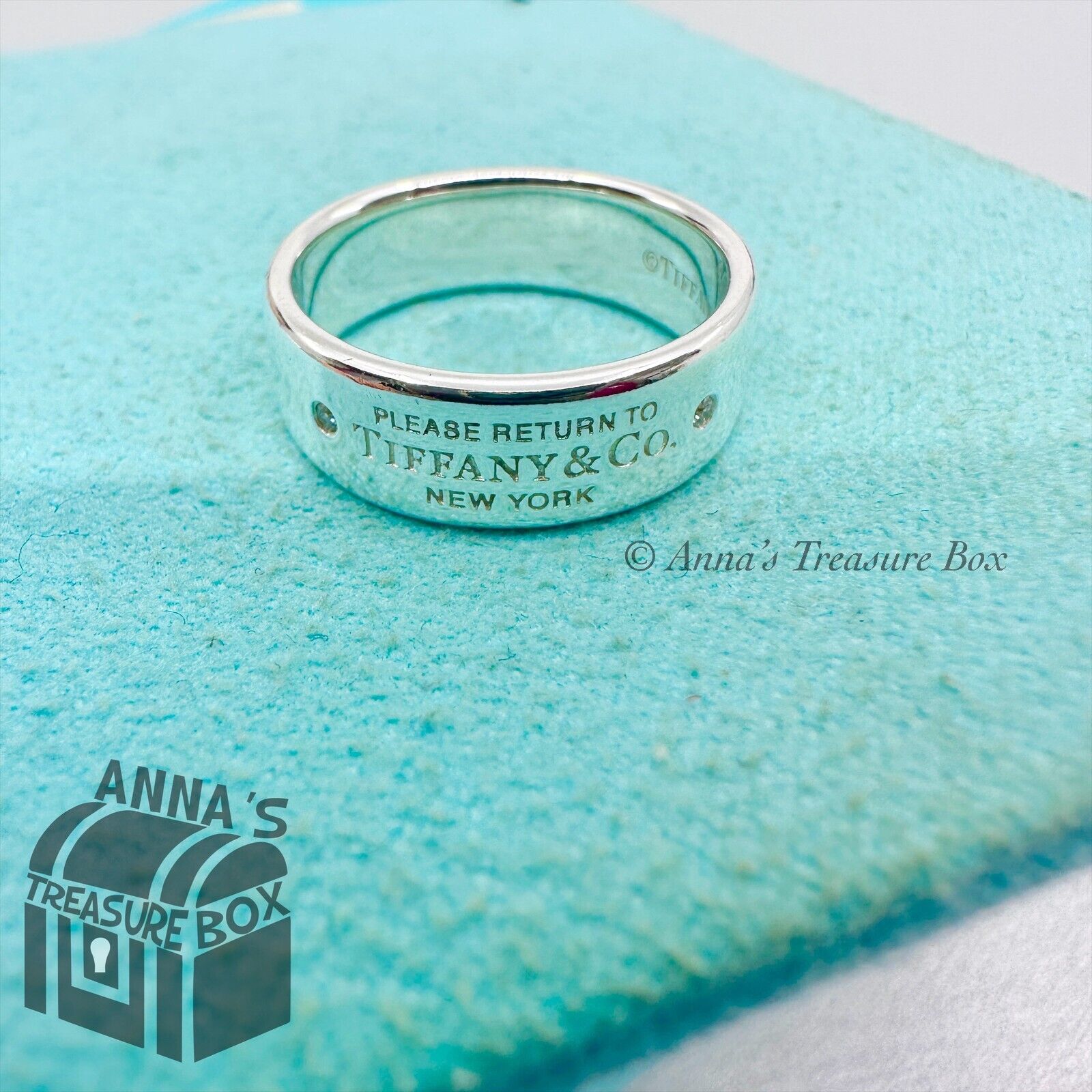 Return to Tiffany & Co. 925 Silver Narrow Ring With Diamonds Sz Return to Tiffany & Co. 925 Silver Narrow Ring With Diamonds Sz