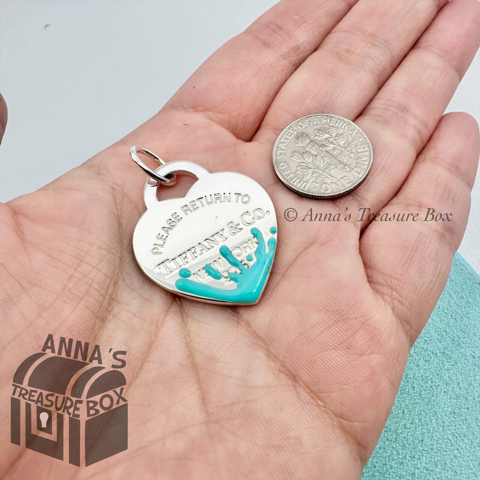 Tiffany Co silver blue offers splash heart tag