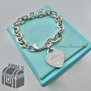 Tiffany & Co. 925 Silver Medium RTT Heart Diamond 8" Bracelet (pouch)