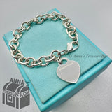 Tiffany & Co. 925 Silver Medium RTT Heart Diamond 8" Bracelet (pouch)