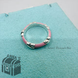 Tiffany & Co. 925 Silver Pink Enamel Signature X Stack Band Ring Size 8.5 (pouch