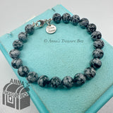 Tiffany & Co. 925 Silver Paloma Picasso 8mm Snowflake Obsidian 7.5" Bracelet