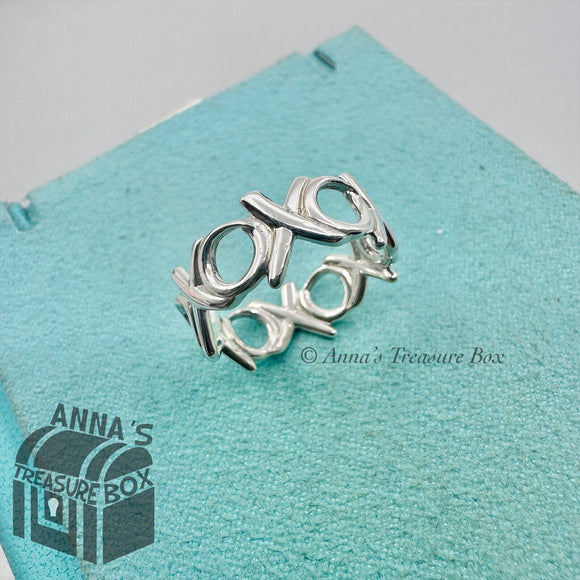 Tiffany & Co. 925 Silver Paloma Picasso Graffiti XO Wide Ring Sz 6.75 (Pouch)