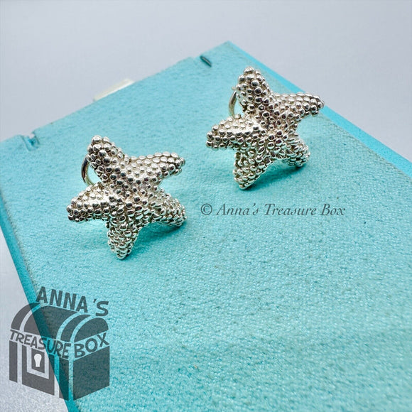 Tiffany & Co. 925 Silver Textured Bumpy Starfish Stud Earrings (pouch)