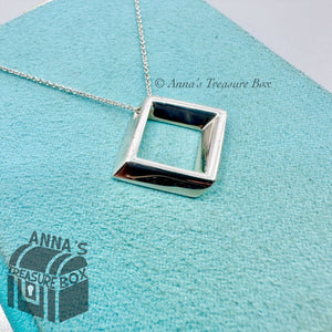 Tiffany & Co. 925 Silver Square Geometric Pendant 16" Necklace (pouch)