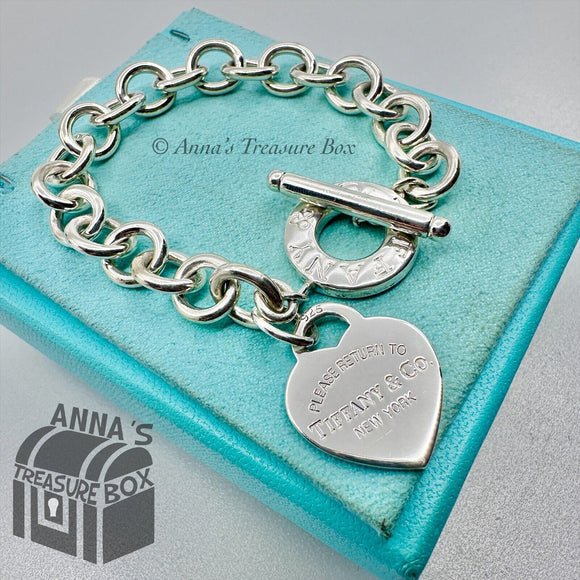 Tiffany & Co. 925 Silver MED RTT Heart Tag Toggle 7.5