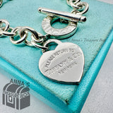 Tiffany & Co. 925 Silver MED RTT Heart Tag Toggle 7.5" Bracelet (pouch)