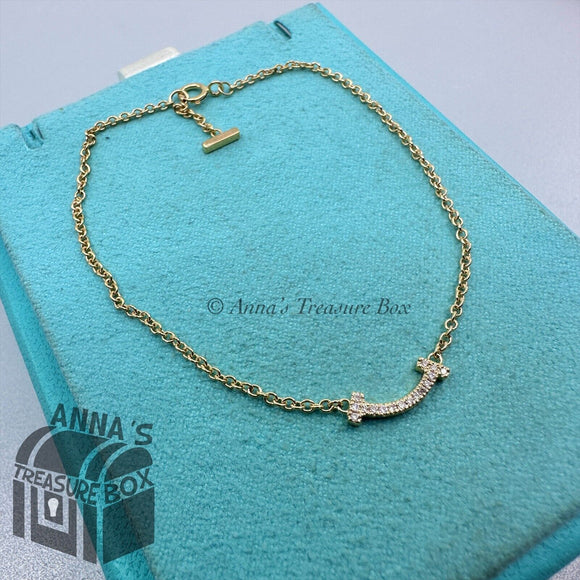Tiffany & Co. 18k Yellow Gold Mini Smile With Diamonds 7” Bracelet (pouch)