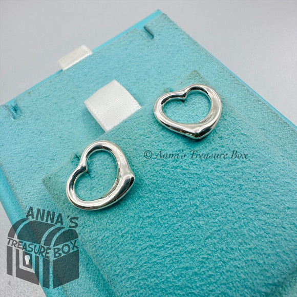 Tiffany & Co. 925 Silver 15mm Large Open Heart 14K Gold Post Stud Earrings (pch)
