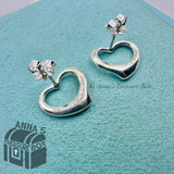 Tiffany & Co. 925 Silver 15mm Large Open Heart 14K Gold Post Stud Earrings (pch)