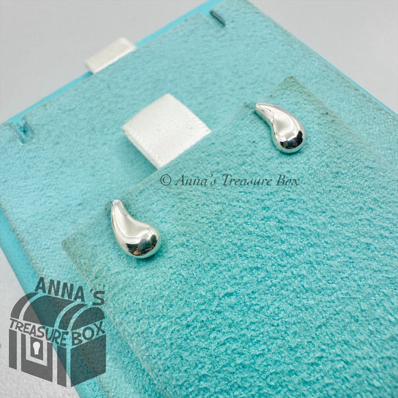 Tiffany & Co. 925 Silver Elsa Peretti 10mm Teardrop Stud Earrings (pouch)