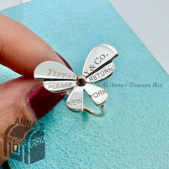 Return To Tiffany & Co. 925 Silver 18K Gold Butterfly Ring Size 5.75 (boxset)