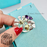 Tiffany & Co. 18k Gold 925 Silver Ladybug Amethyst Flower Cluster Ring Sz. 6