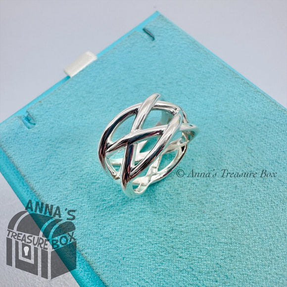 Tiffany & Co. 925 Silver Celtic Knot Basket Weave 7.5 Band Ring (pouch)