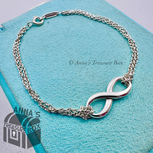 Tiffany & Co. 925 Silver Infinity Double Chain Bracelet 6.75