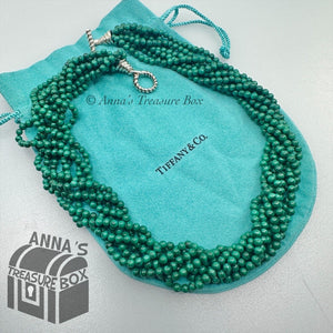 Tiffany & Co. 925 Silver Green Malachite Beaded Torsade 20.5" Necklace (pouch)