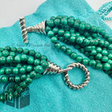 Tiffany & Co. 925 Silver Green Malachite Beaded Torsade 20.5" Necklace (pouch)